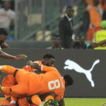 Equipe de Côte d'Ivoire célébrant leur but face à la Guinée Bissau