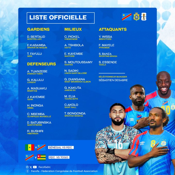 Eliminatoires du Mondial 2026 : la RDC avec 4 nouveaux mais sans Bakambu et Silas Katompa