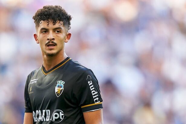 PORTO, PORTUGAL - AUGUST 20 : Mohamed Belloumi of SC Farense looks on during the Liga Portugal Betclic match between FC Porto and SC Farense at Estadio do Dragao on August 20, 2023 in Porto, Portugal. (Photo by Jose Manuel Alvarez/Quality Sport Images/Getty Images)