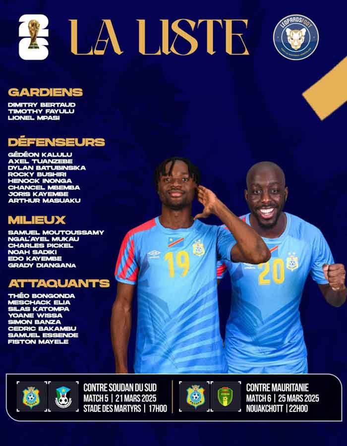 RDC - Mondial 2026 : Sébastien Desabre, rappelle trois joueurs 2 RDC - Mondial 2026 : Sébastien Desabre, rappelle trois joueurs